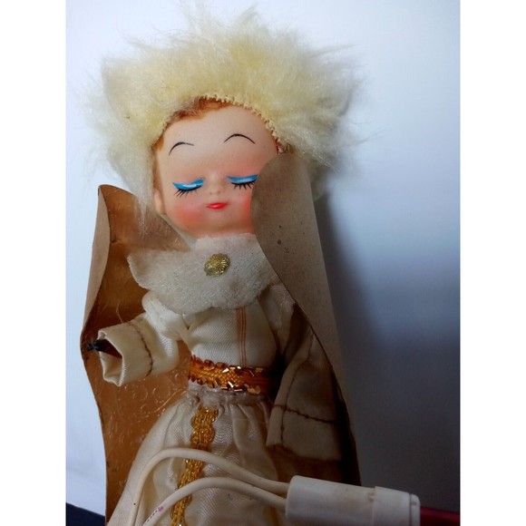 Vtg Electric Light Up Angel Tree Topper Japan 8" w/Candles and Gold Wings - Picture 3 of 8
